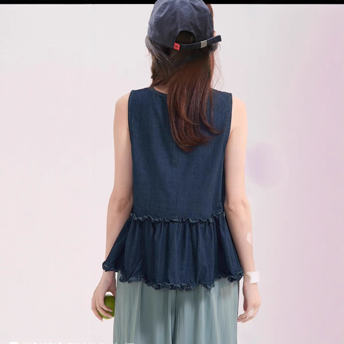 Ruffled Stitching Fashion Casual Loose All-matching Jeans Vest Top