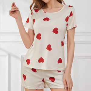 Summer Ladies' Homewear Plus Size Casual Love Short Sleeve Two-piece Set