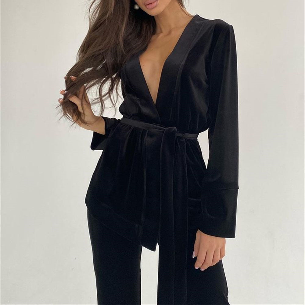 Satin Casual Two Piece Satin Loose Cardigan Pajama Set