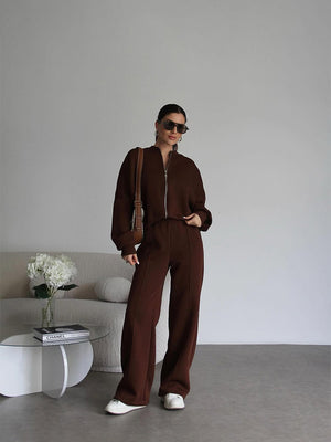 Women's European And American Leisure Cardigan Pants Two-piece Set