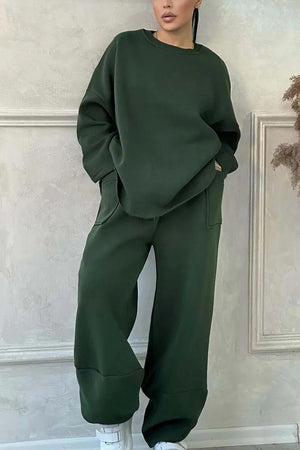 Women's Autumn And Winter Casual Loose Round Neck Long-sleeved Sweater Trousers Suit