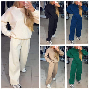 Women's Casual Round Neck Drilling Drawstring Ankle-tied Two-piece Suit