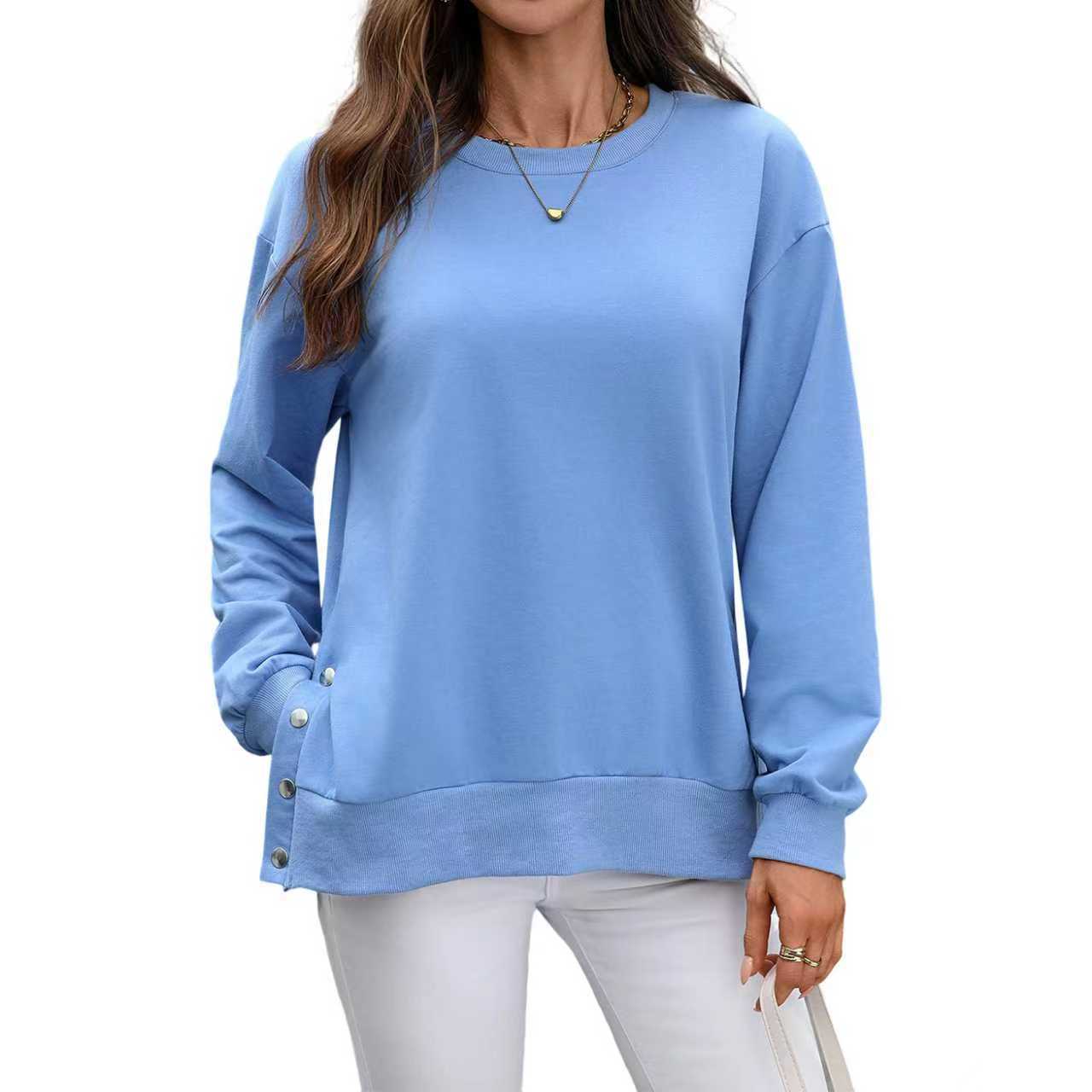 European And American Autumn And Winter Solid Color Long-sleeved Top Women