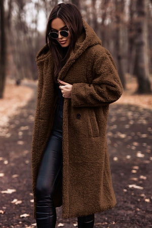 Autumn Winter Fashion Elegant Long Coat Woman Plush Warm Faux Fleece Coat Women Teddy Jacket Female Teddy Coat Outwear Ladies