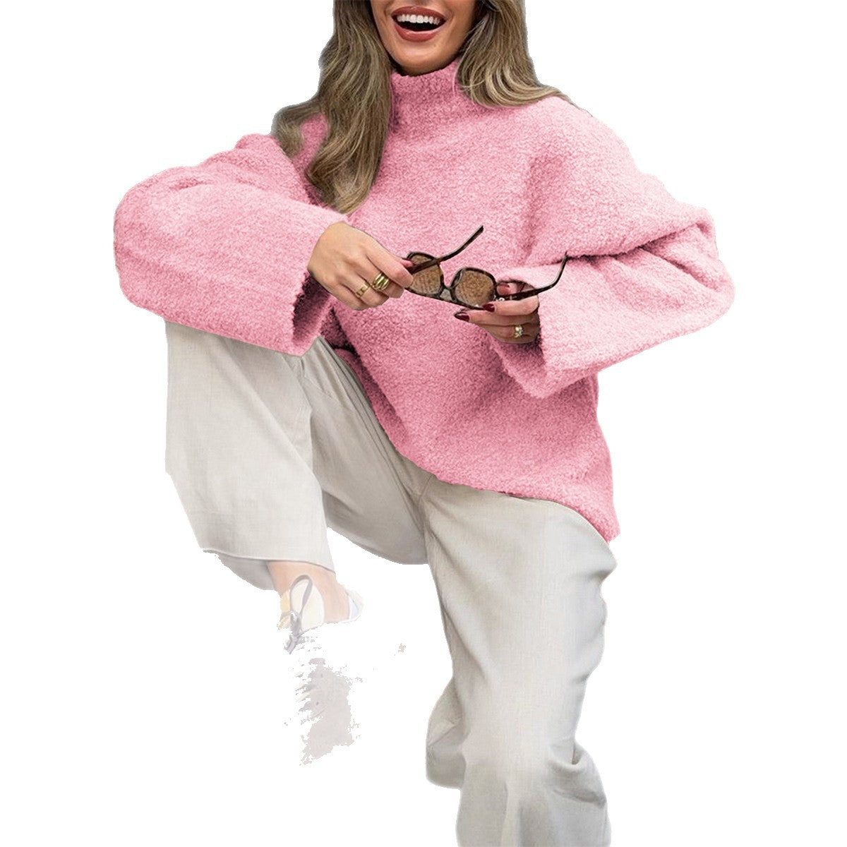 Casual Woolen Long Sleeve Coat Sweater Women