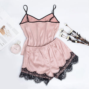 Sleeveless satin casual two-piece set