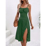 New Polka Dot Print Suspender Dress Summer Sexy Split Long Dresses For Womens Clothing Kamran Fashion