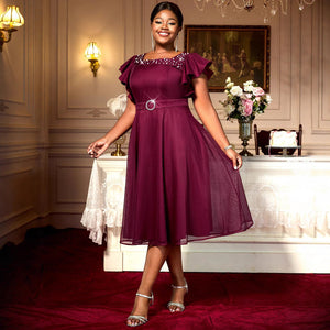 Summer Mesh Butterfly Sleeve Ruffles Party Wedding Guest Elegant Dress Kamran Fashion