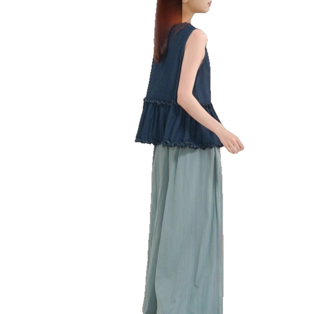 Ruffled Stitching Fashion Casual Loose All-matching Jeans Vest Top