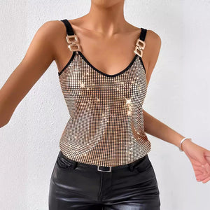 Summer Sequined Suspender Chain Vest Top Women's  Clothing Kamran Fashion