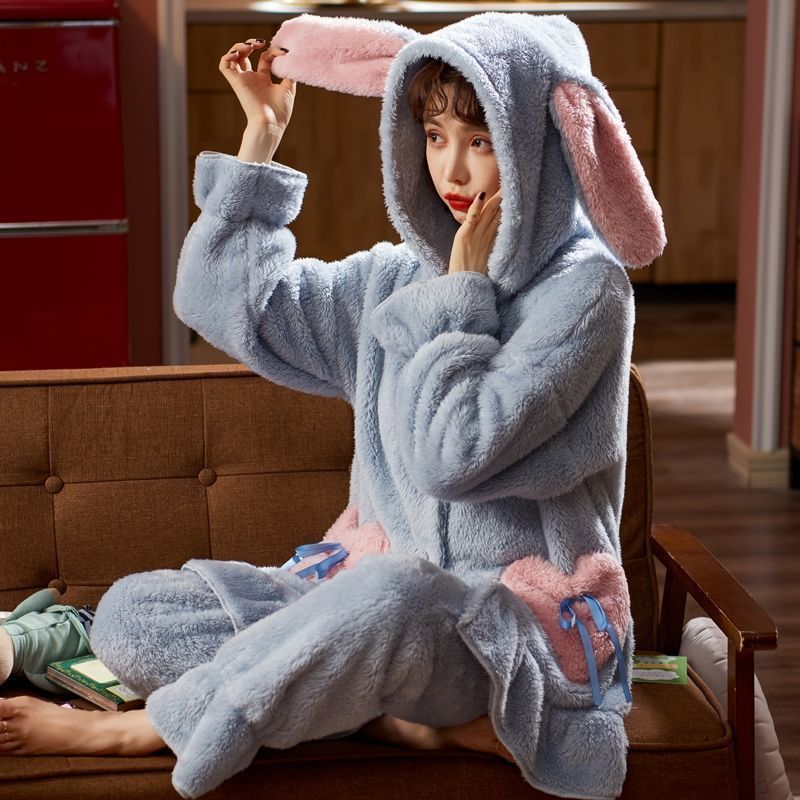 Coral Fleece Student Casual Sweet Long Sleeve Homewear Set