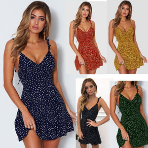 Polka-dot Strappy Dress Women Summer Fashion Beach Sundress Kamran Fashion