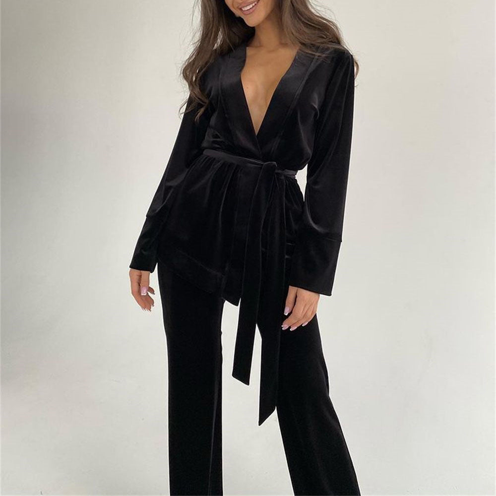 Satin Casual Two Piece Satin Loose Cardigan Pajama Set