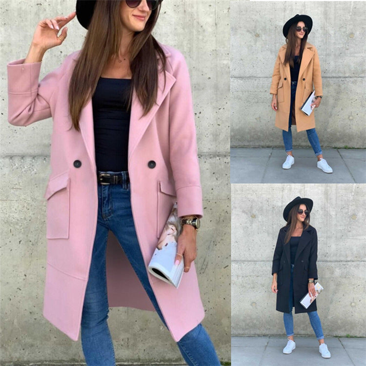 Woolen coat with button pocket and collar Kamran Fashion