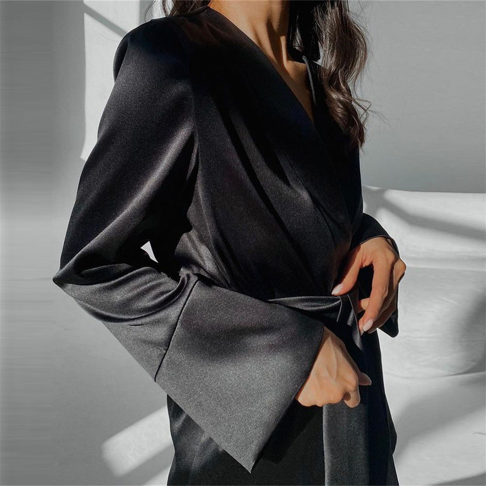 Satin Casual Two Piece Satin Loose Cardigan Pajama Set