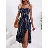 New Polka Dot Print Suspender Dress Summer Sexy Split Long Dresses For Womens Clothing Kamran Fashion