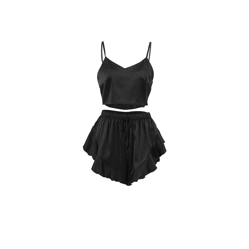 Ruffled Solid Color Overall Dress Set Fashion Ladies' Homewear