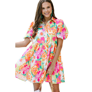 Summer Floral Print Puff Sleeve Dress Kamran Fashion