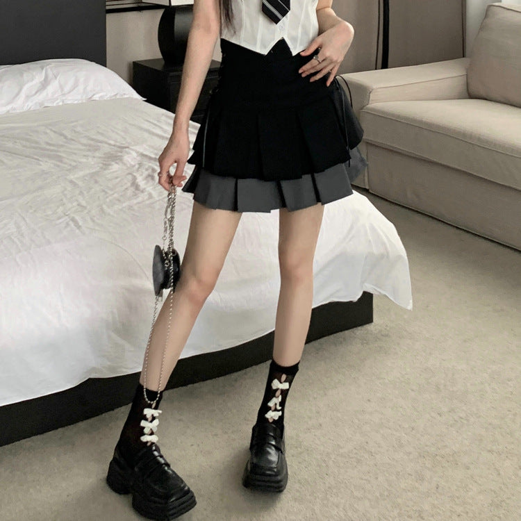 Summer New Double Layer Color Matching Lace Up Skirt For Women
