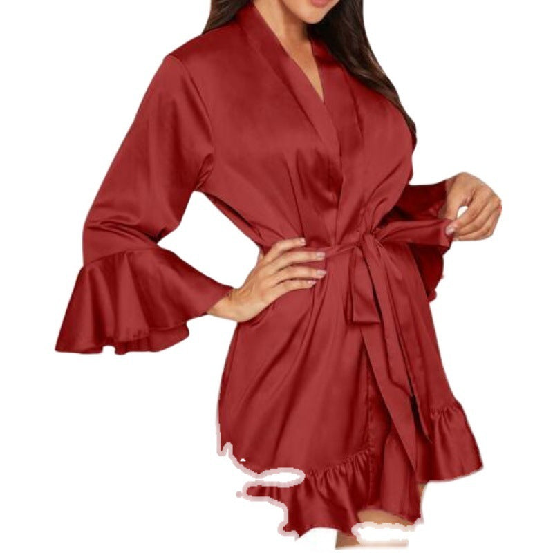 European And American Lace Up Ruffles Nightgown Women