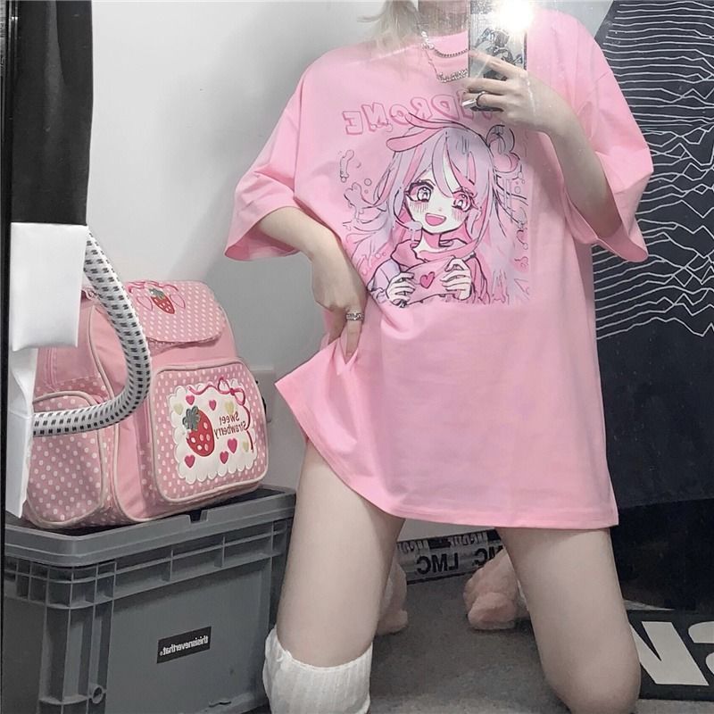 Summer Loose T-shirt Female Cartoon Harajuku Clothes Kawaii Casual