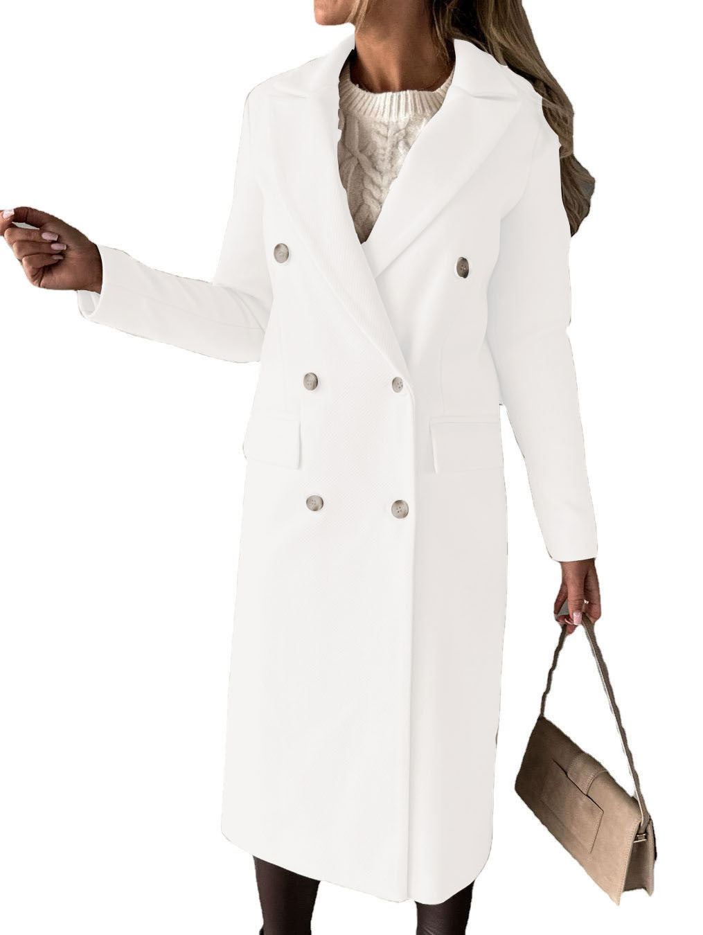Double Breasted Lapel Coat Winter Fashion Solid Slim Long Jacket Long Sleeve Tops Womens Clothing Kamran Fashion
