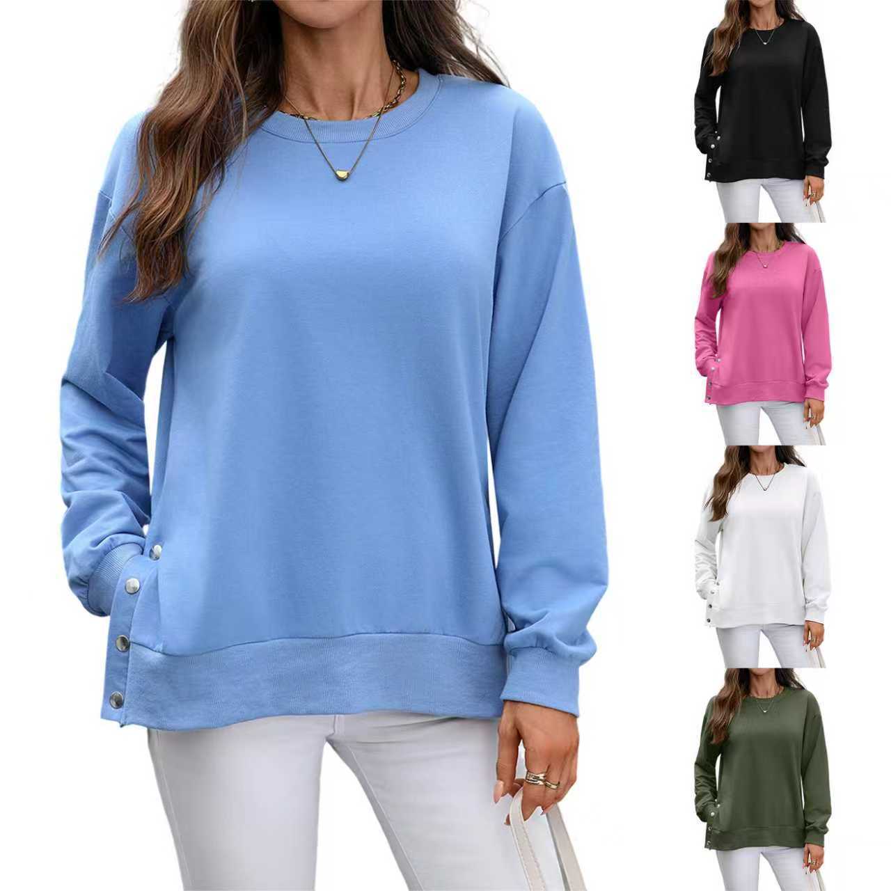 European And American Autumn And Winter Solid Color Long-sleeved Top Women