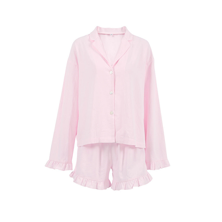 Cute Fashion Long Sleeve Shorts Ruffled Pajamas Two-piece Set