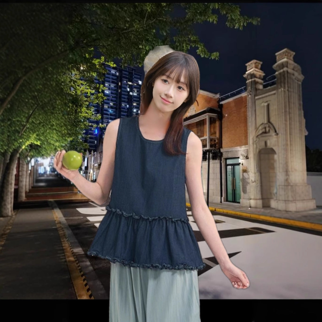 Ruffled Stitching Fashion Casual Loose All-matching Jeans Vest Top