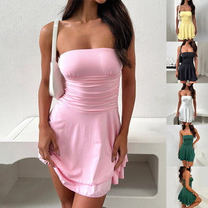Y2K Tube-top Short Dress Summer Sexy Pleated Tight Dresses For Womens Clothing Kamran Fashion