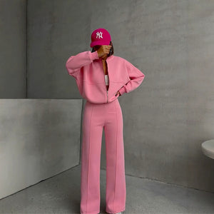 Women's European And American Leisure Cardigan Pants Two-piece Set