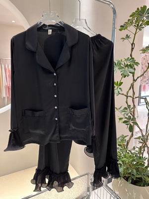 Fashion Ice Silk Pajamas Ruffled Women