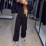 Women's Casual Round Neck Drilling Drawstring Ankle-tied Two-piece Suit