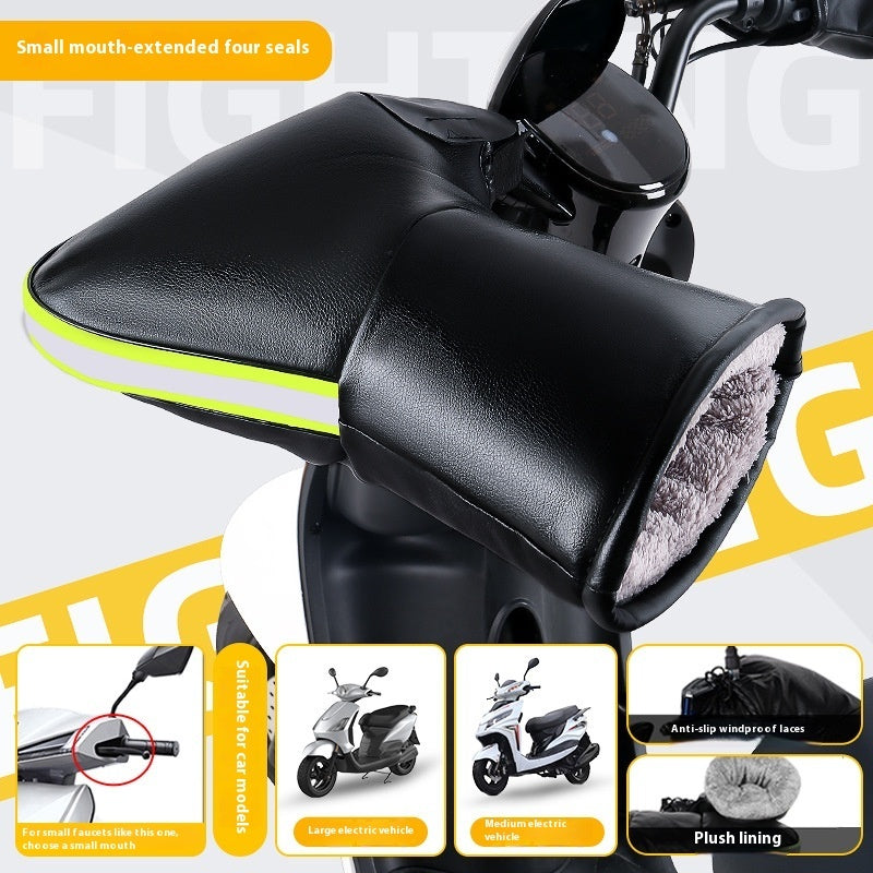 Electric Motorcycle Handle Grip Winter Thermal Waterproof Windshield Gloves Fleece-lined Hand Guard