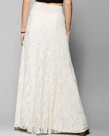 New European and American Style Women Pleated Solid Mesh Lace Layered Gypsy Boho Summer Long Maxi Skirt Girl Beach Clothing