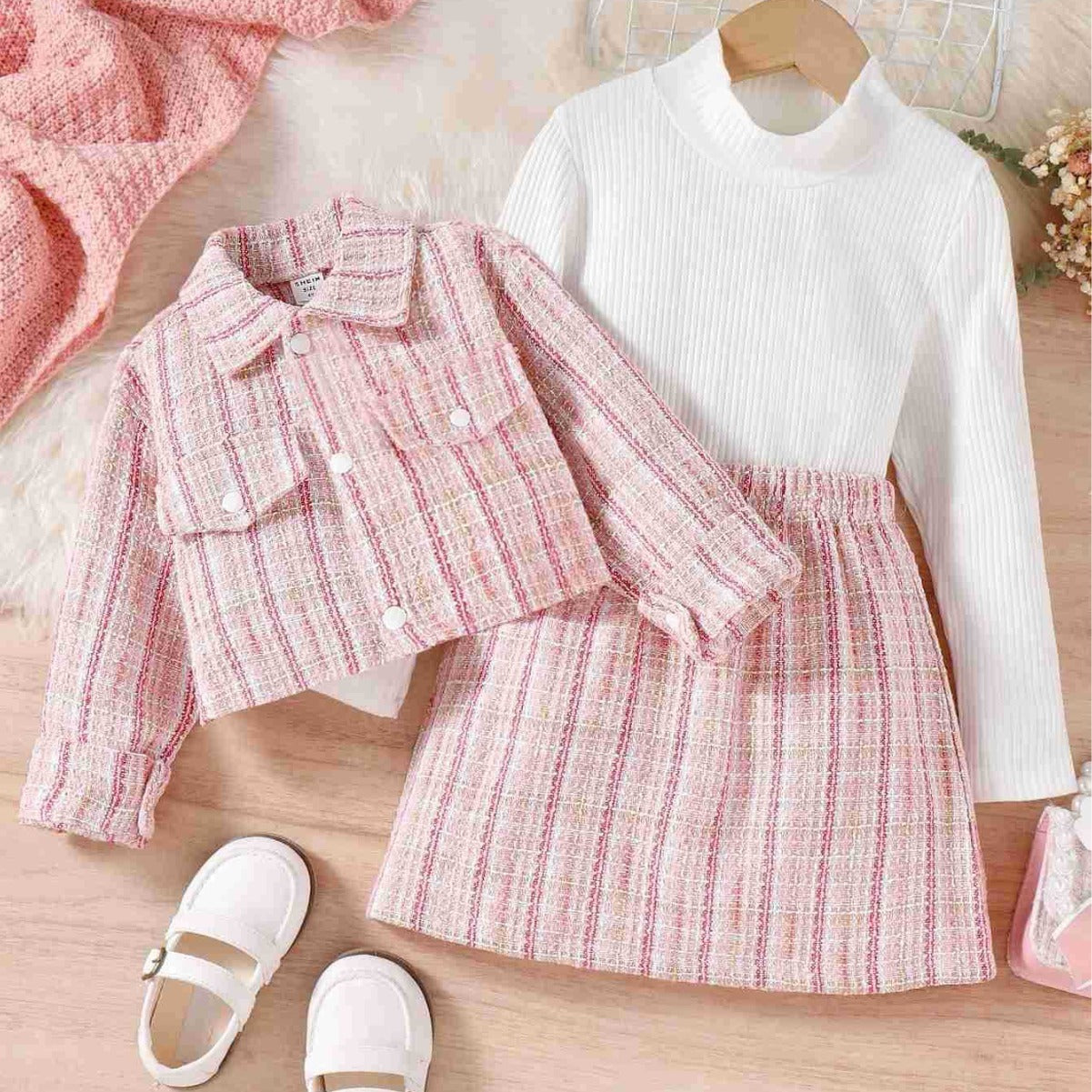 Fall Winter Coat Turtleneck Top Skirt