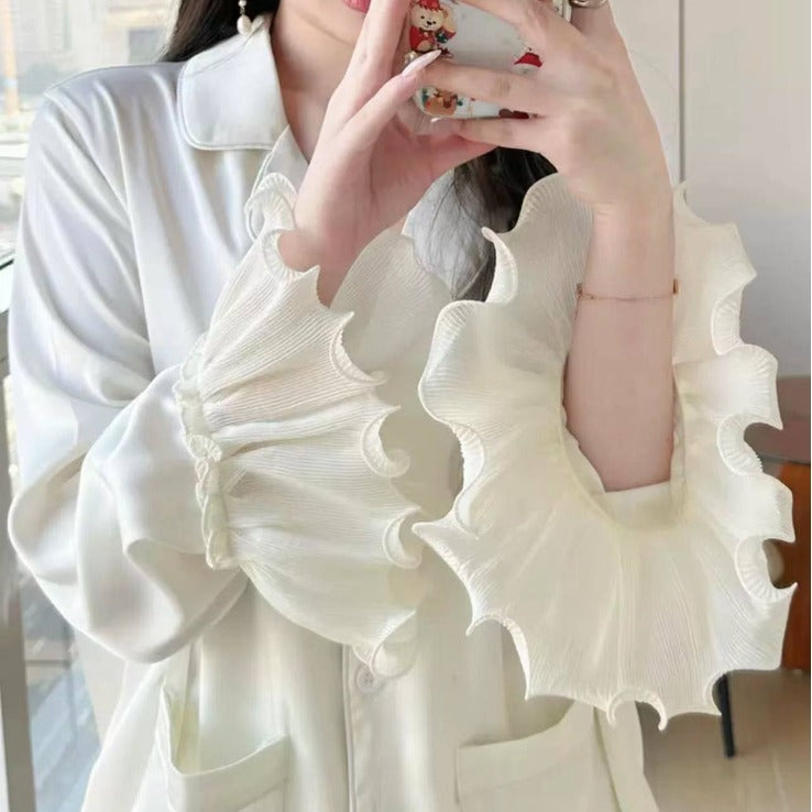 Fashion Ice Silk Pajamas Ruffled Women
