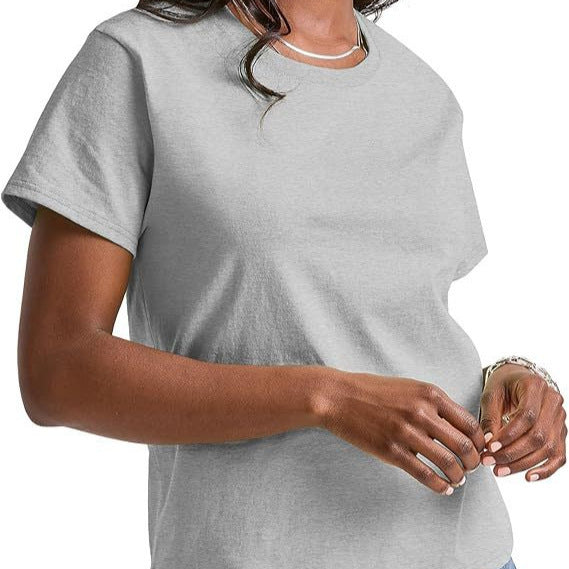 Loose Solid Color Short Sleeve Women's Summer Casual Crew Neck Top
