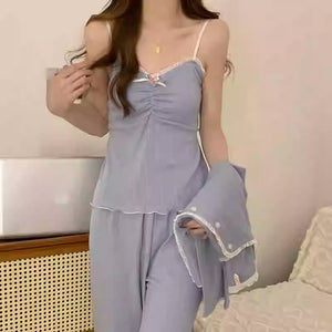 Pajamas Three-piece Set With Chest Pad Simple Casual Strap Lace