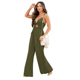 Ladies Casual Solid Color Jumpsuit Sleeveless Wide-leg Pants