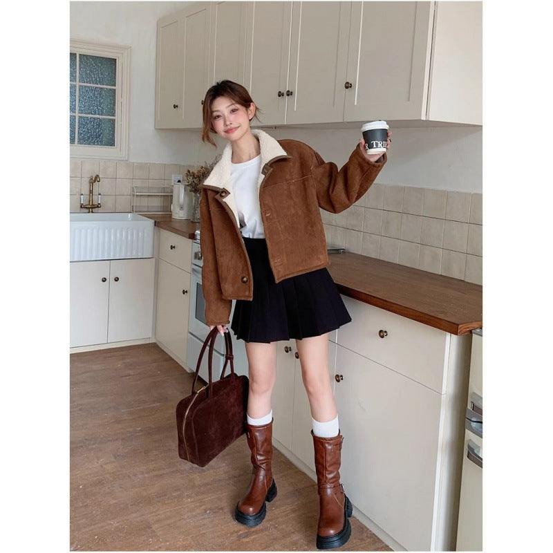 One-piece Fur Coat With Double-sided Lamb