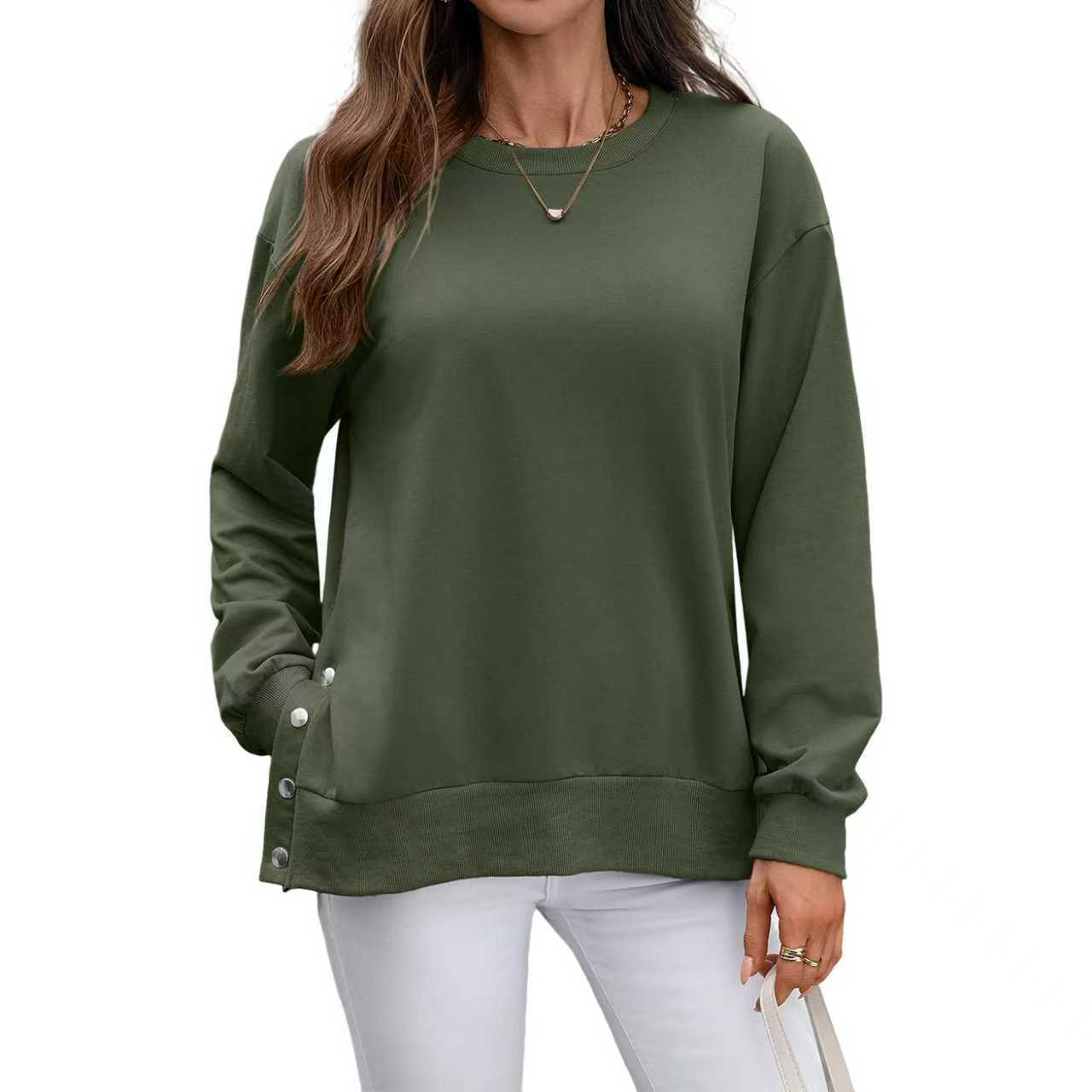 European And American Autumn And Winter Solid Color Long-sleeved Top Women