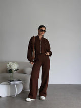 Women's European And American Leisure Cardigan Pants Two-piece Set