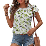 Casual Round Neck Pleated Chiffon Shirt Ruffle Sleeve Top