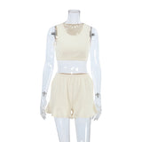 Ruffled Knitted Suspender Shorts Home Wear Soft Pajamas Two-piece Set