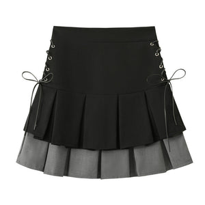 Summer New Double Layer Color Matching Lace Up Skirt For Women