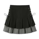 Summer New Double Layer Color Matching Lace Up Skirt For Women