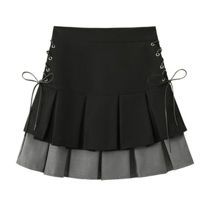 Summer New Double Layer Color Matching Lace Up Skirt For Women