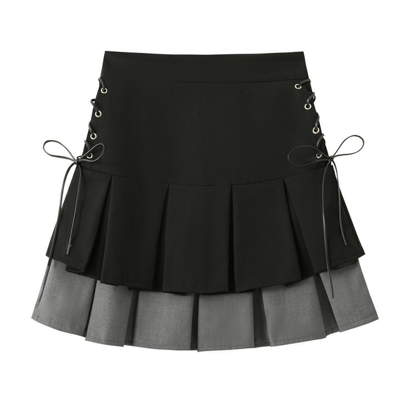 Summer New Double Layer Color Matching Lace Up Skirt For Women