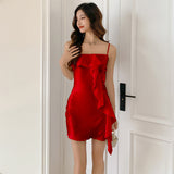 Women's Ruffled Ice Silk Nightdress Homewear